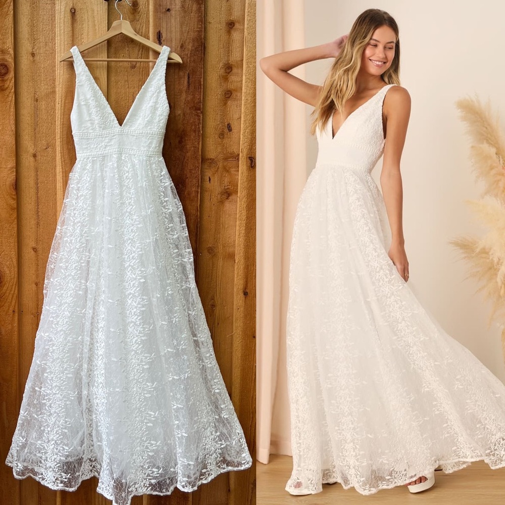 White Lace Embroidered Princess Tulle Sleeveless Maxi Dress 🌿